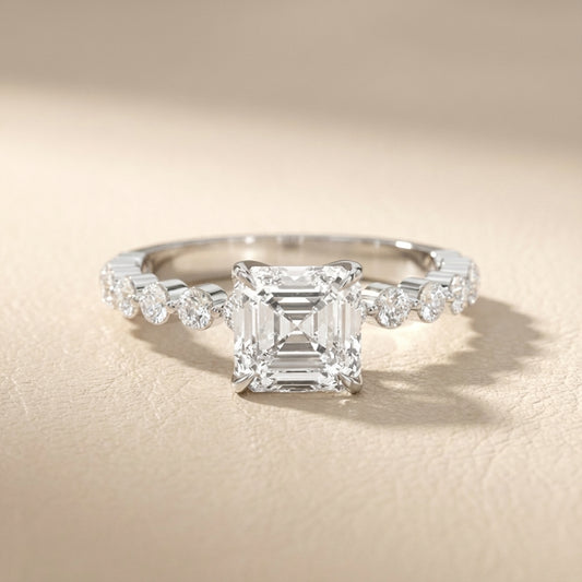 Asscher Cut Lab Grown Diamond Eleanor Majesty Engagement Ring in Silver
