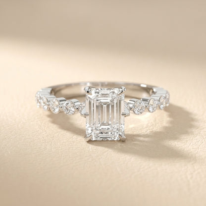 Emerald Cut Lab Grown Diamond Engagement Ring with Side Stones in Platinum