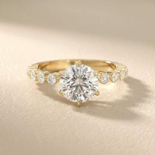 Round Cut Lab Grown Diamond Engagement Ring in Yellow Gold