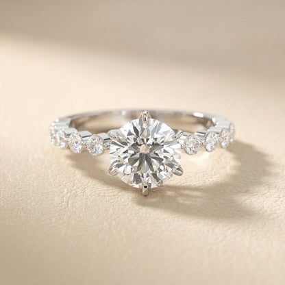 Round Cut Lab Grown Diamond Engagement Ring in White Gold