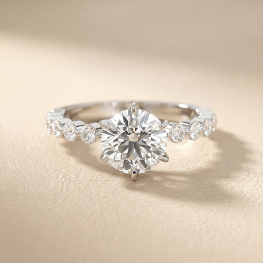 Round Cut Lab Grown Diamond Engagement Ring in White Gold