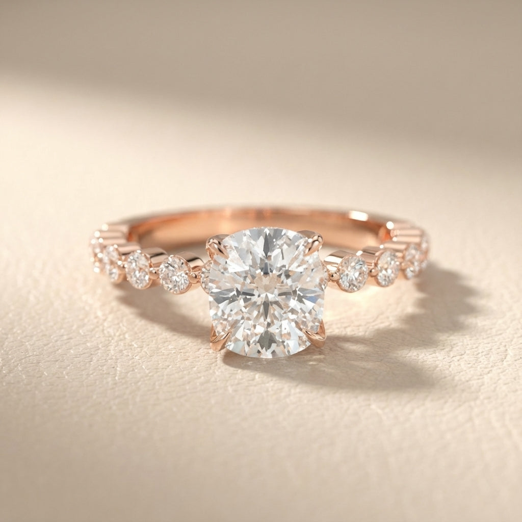 Cushion Cut Lab Grown Diamond Eleanor Majesty Engagement Ring set in Rose Gold