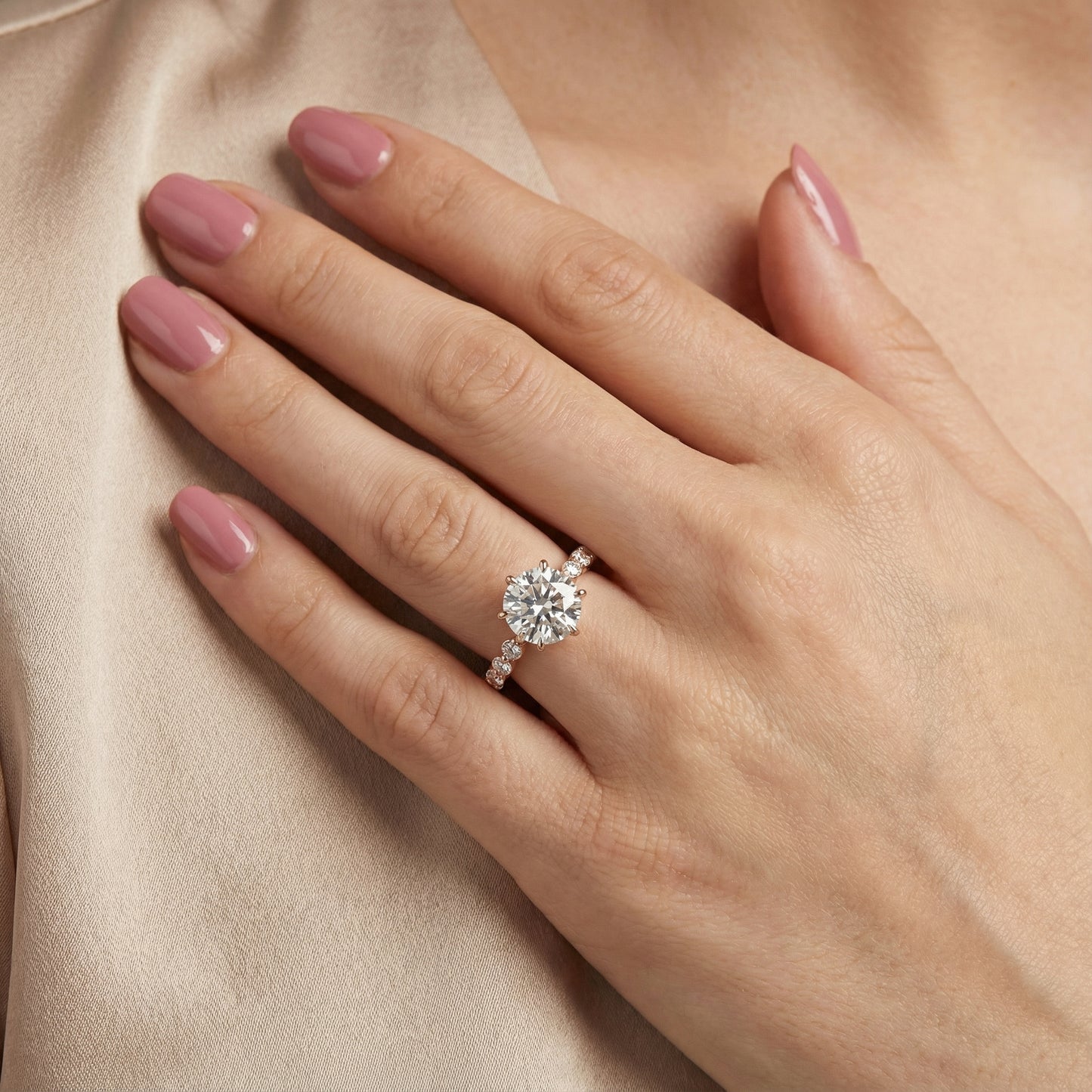 Round Cut Lab Grown Diamond Engagement Ring in Rose Gold