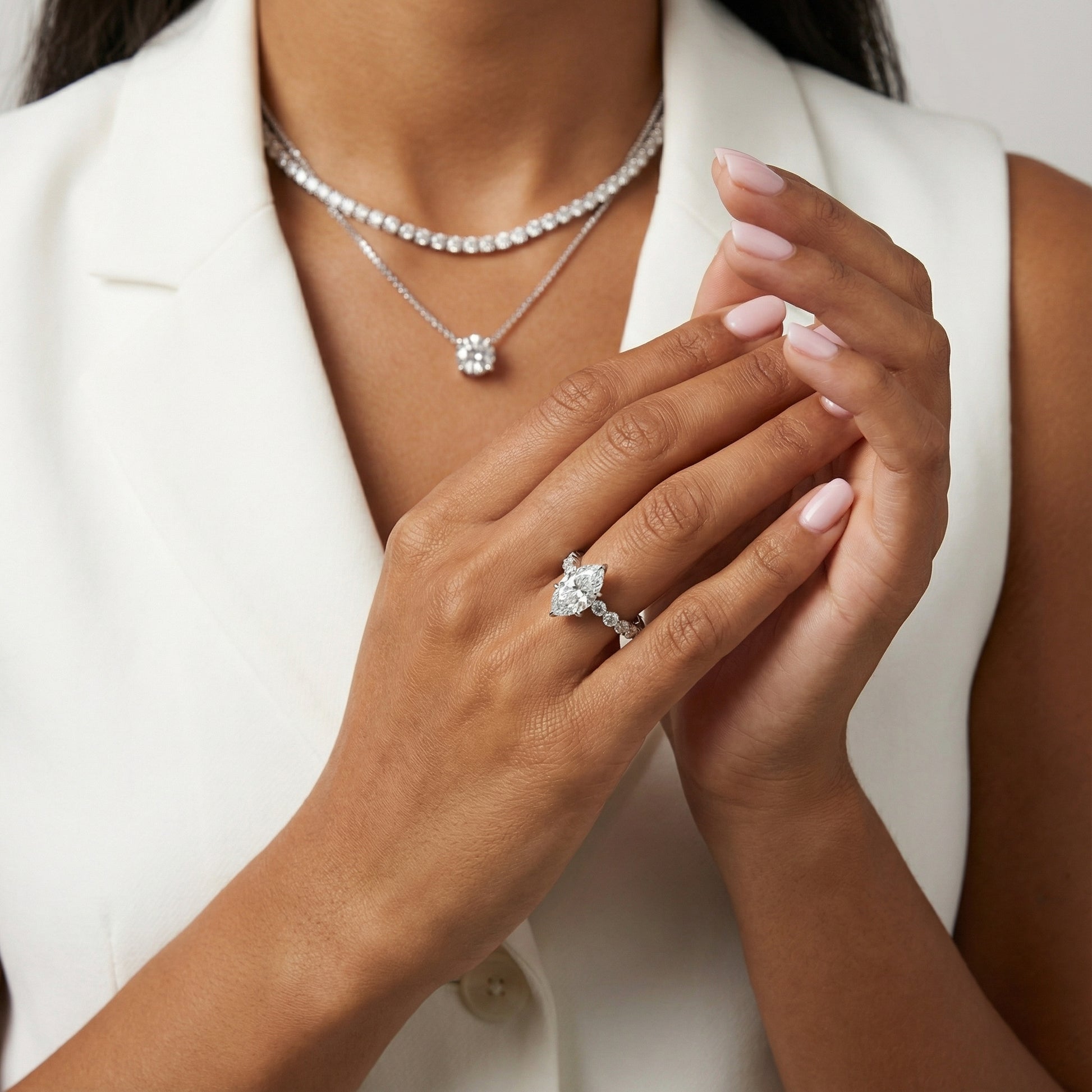 Oval Cut Lab Grown Diamond Eleanor Majesty Engagement Ring with Side Stones in White Gold