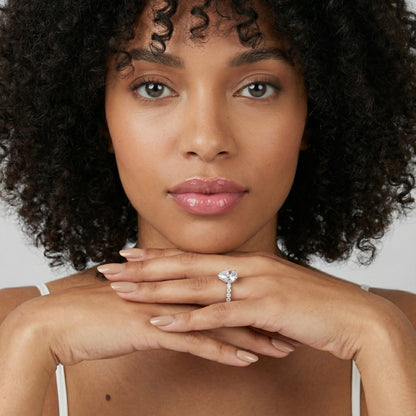 Pear Cut Lab Grown Diamond Engagement Ring with floating side stones in Silver