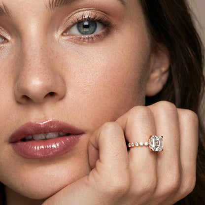 Asscher Cut Lab Grown Diamond Eleanor Majesty Engagement Ring in Rose Gold