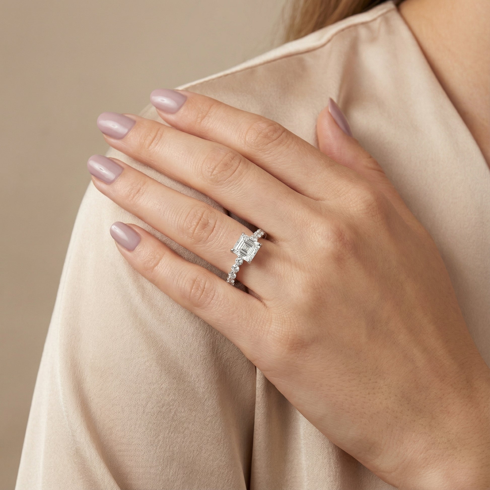 Asscher Cut Lab Grown Diamond Eleanor Majesty Engagement Ring in White Gold