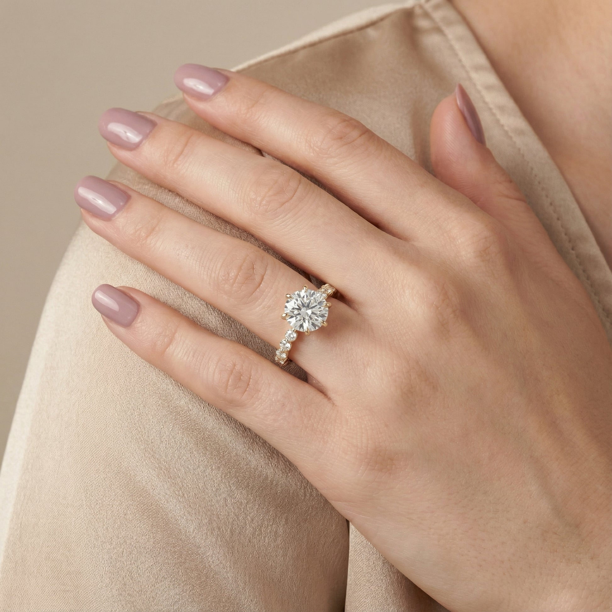 Round Cut Lab Grown Diamond Engagement Ring in Yellow Gold