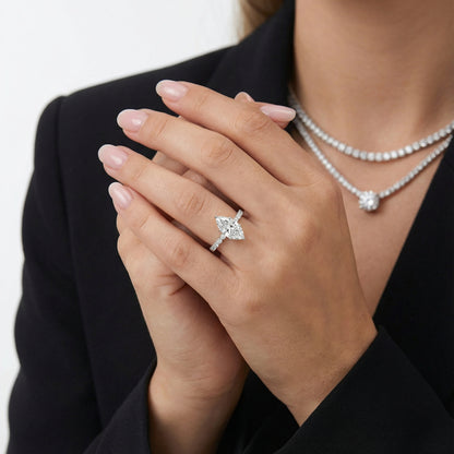 Marquise Cut Lab Grown Diamond Engagement Ring with floating side stones set in Platinum