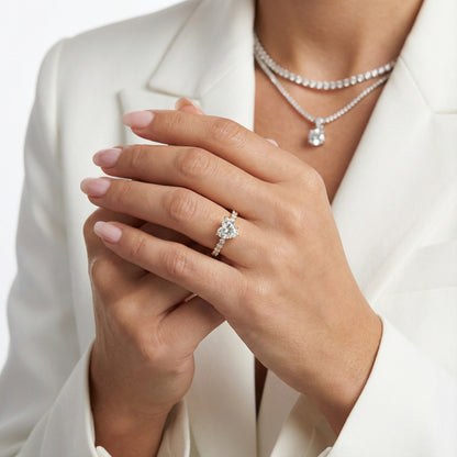 Heart Cut Lab Grown Diamond Side Stone Engagement Ring in Yellow Gold setting