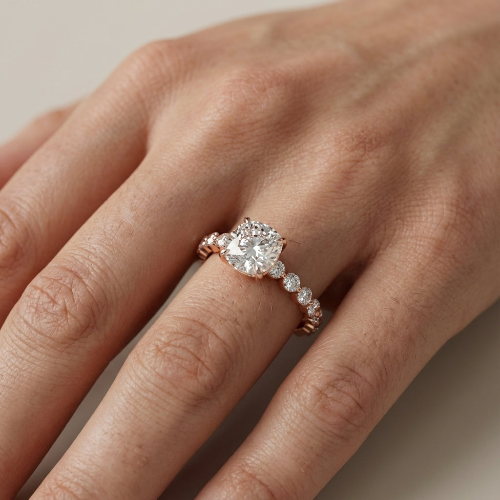 Cushion Cut Lab Grown Diamond Eleanor Majesty Engagement Ring set in Rose Gold