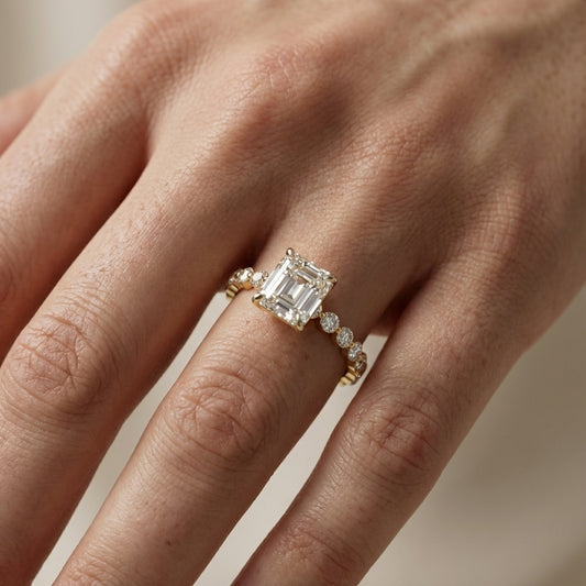 Asscher Cut Lab Grown Diamond Eleanor Majesty Engagement Ring in Yellow Gold