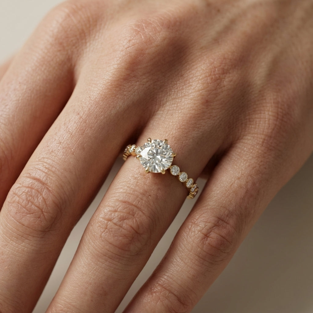 Round Cut Lab Grown Diamond Engagement Ring in Yellow Gold