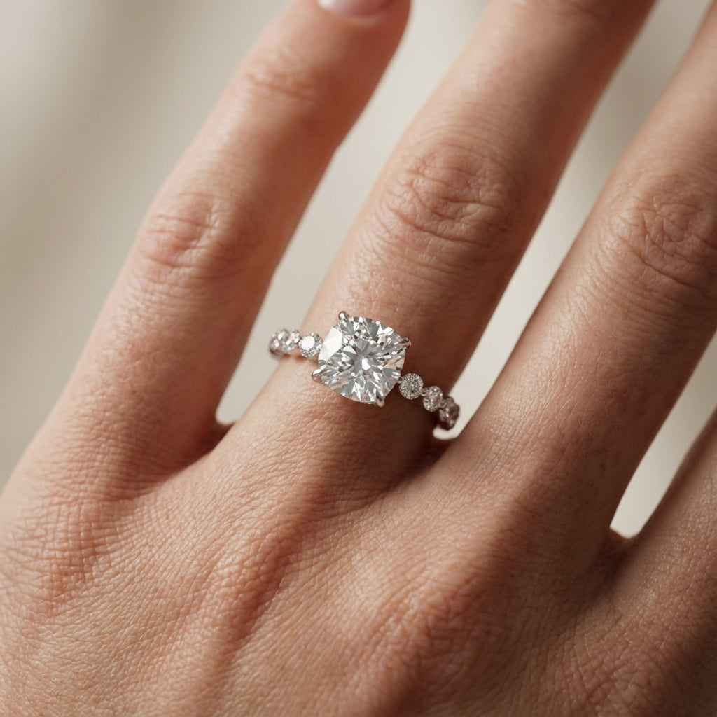 Cushion Cut Lab Grown Diamond Eleanor Majesty Engagement Ring set in Silver