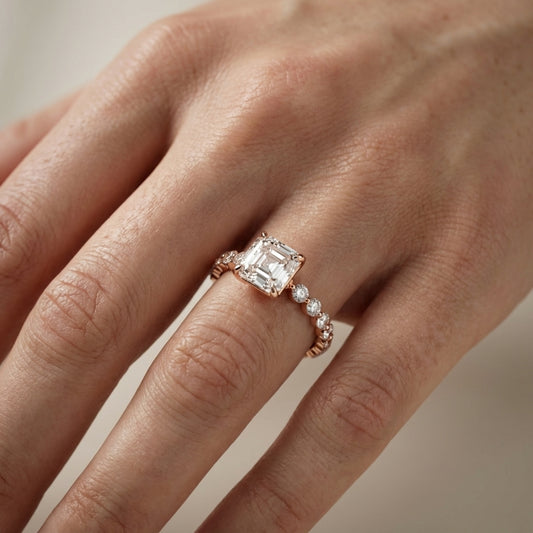 Asscher Cut Lab Grown Diamond Eleanor Majesty Engagement Ring in Rose Gold