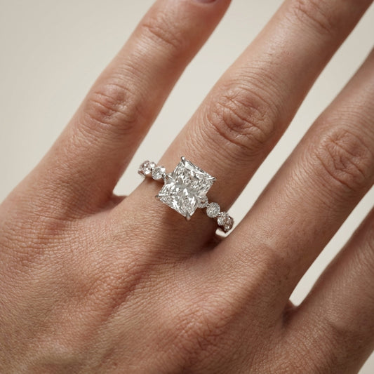 Radiant Cut Lab Grown Diamond Engagement Ring with Side Stones in Platinum
