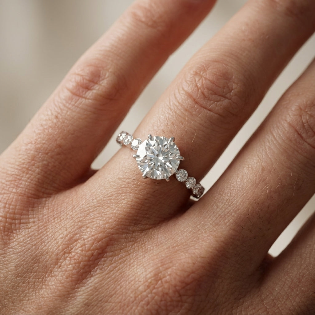 Round Cut Lab Grown Diamond Engagement Ring in Platinum