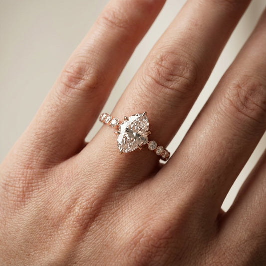 Oval Cut Lab Grown Diamond Eleanor Majesty Engagement Ring with Side Stones in Rose Gold