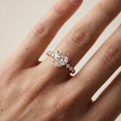 Heart Cut Lab Grown Diamond Side Stone Engagement Ring in Rose Gold setting
