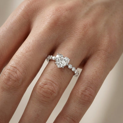 Heart Cut Lab Grown Diamond Side Stone Engagement Ring in Platinum setting