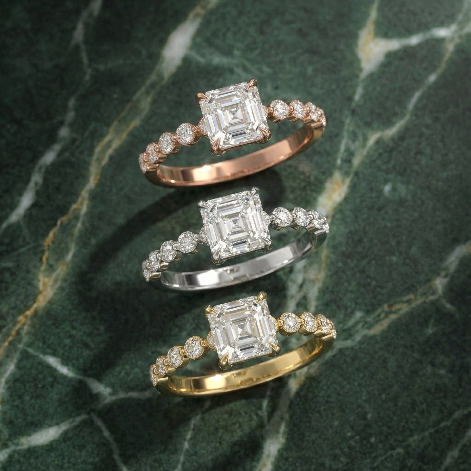 Asscher Cut Lab Grown Diamond Eleanor Majesty Engagement Ring in Yellow Gold