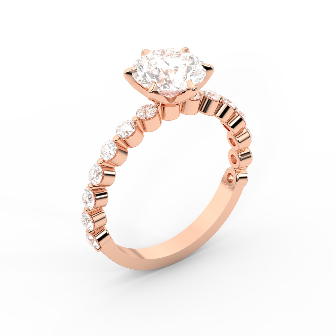 Round Cut Lab Grown Diamond Engagement Ring in Rose Gold
