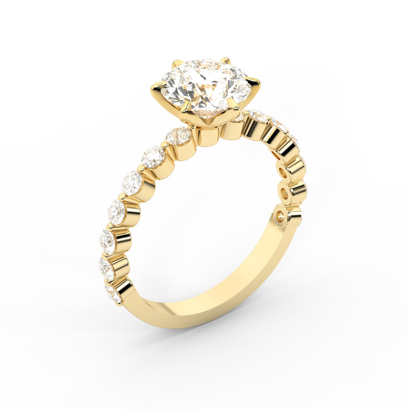Round Cut Lab Grown Diamond Engagement Ring in Yellow Gold