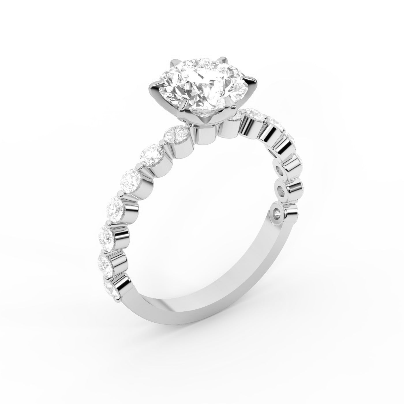 Round Cut Lab Grown Diamond Engagement Ring in White Gold