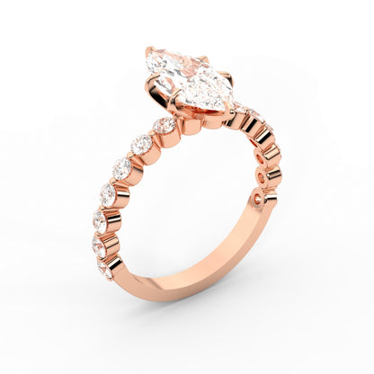Marquise Cut Lab Grown Diamond Engagement Ring with floating side stones set in Rose Gold