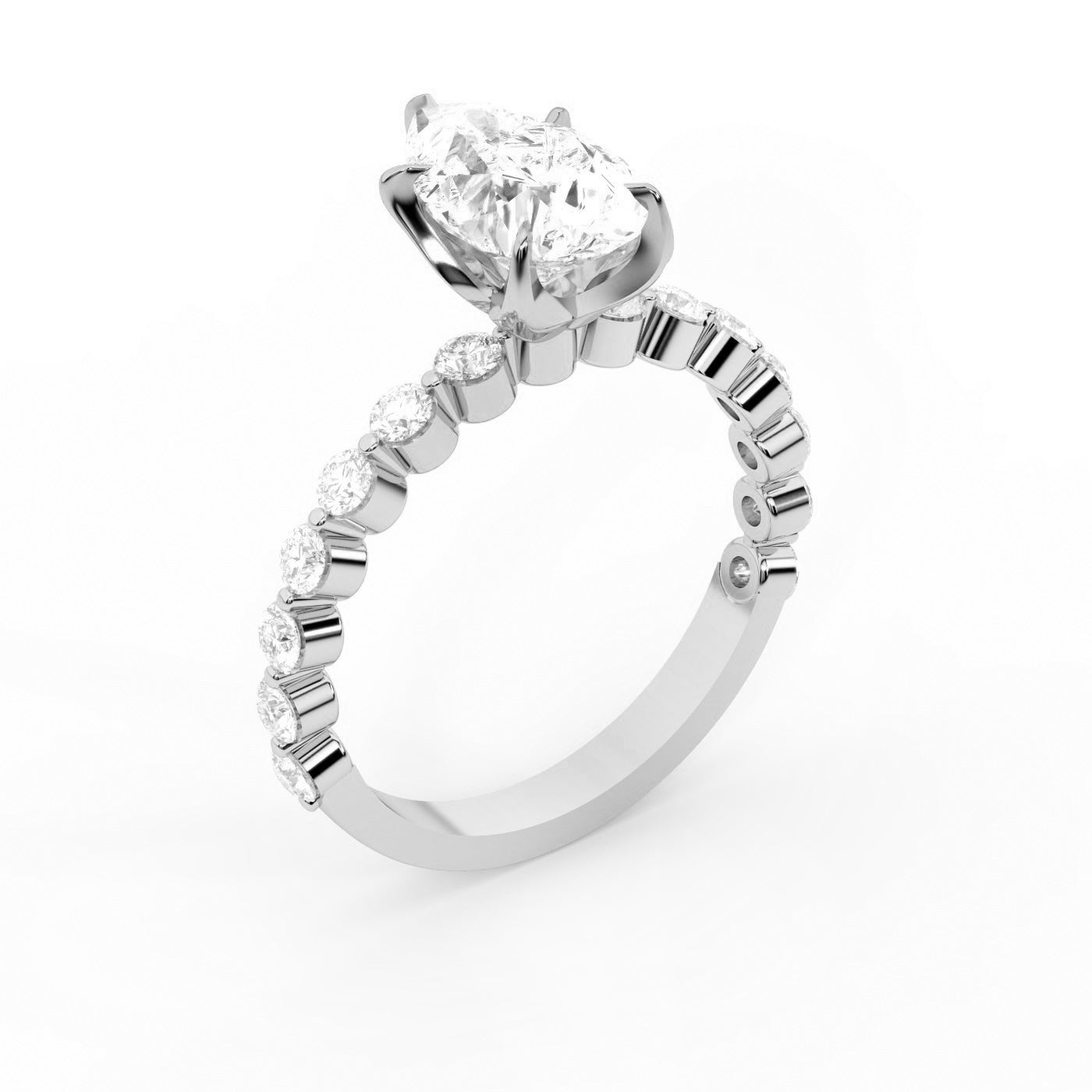 Pear Cut Lab Grown Diamond Engagement Ring with floating side stones in Silver