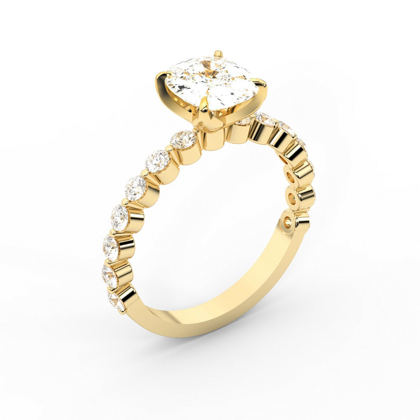 Cushion Cut Lab Grown Diamond Eleanor Majesty Engagement Ring set in Yellow Gold