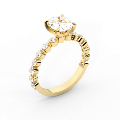 Cushion Cut Lab Grown Diamond Eleanor Majesty Engagement Ring set in Yellow Gold