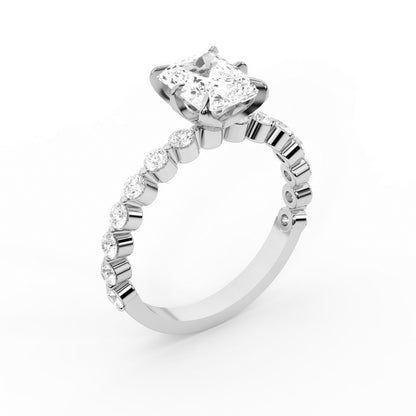 Radiant Cut Lab Grown Diamond Engagement Ring with Side Stones in Platinum