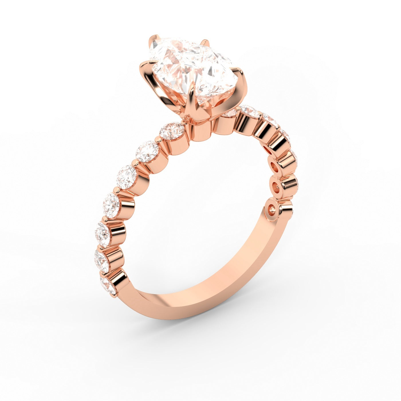 Pear Cut Lab Grown Diamond Engagement Ring with floating side stones in Rose Gold
