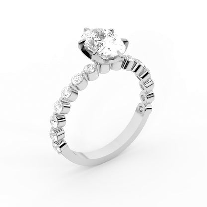 Oval Cut Lab Grown Diamond Eleanor Majesty Engagement Ring with Side Stones in Silver