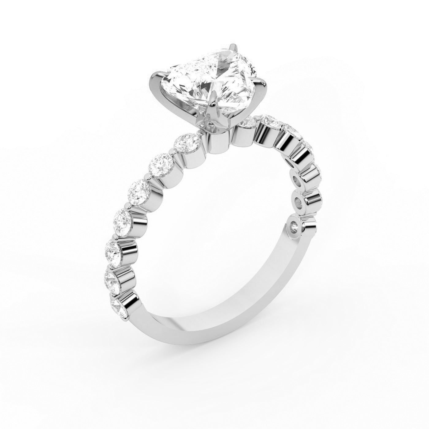 Heart Cut Lab Grown Diamond Side Stone Engagement Ring in White Gold setting