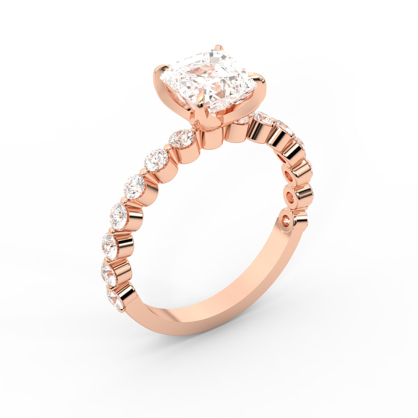 Asscher Cut Lab Grown Diamond Eleanor Majesty Engagement Ring in Rose Gold