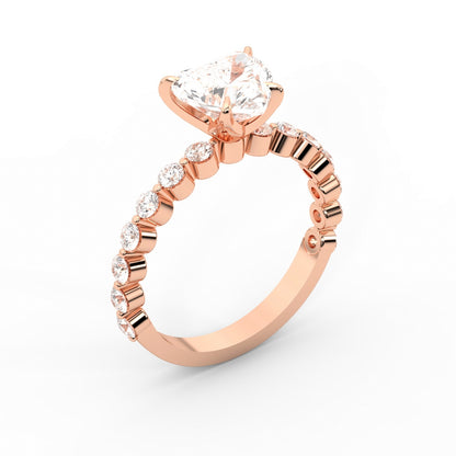 Heart Cut Lab Grown Diamond Side Stone Engagement Ring in Rose Gold setting