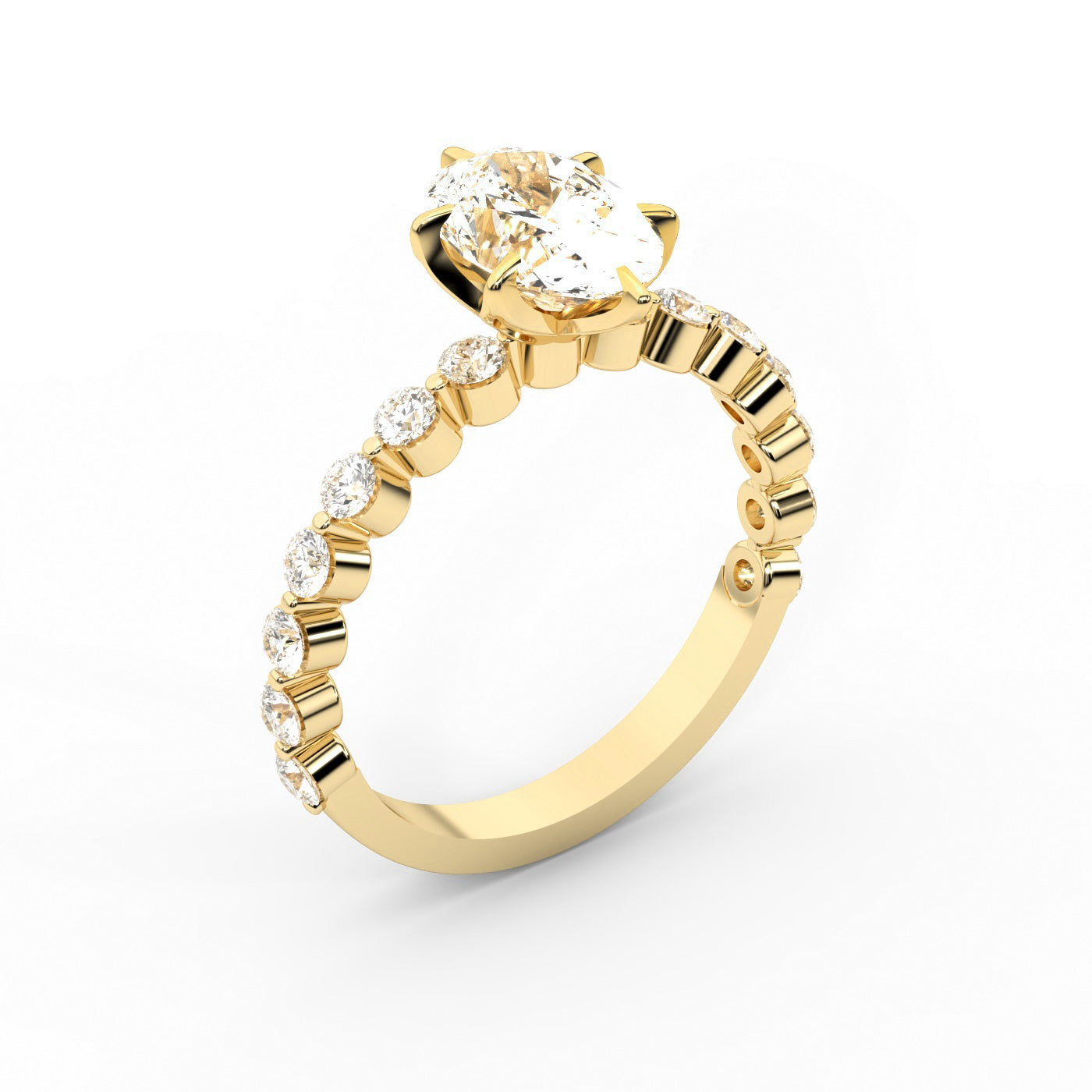 Oval Cut Lab Grown Diamond Eleanor Majesty Engagement Ring with Side Stones in Yellow Gold