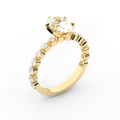 Oval Cut Lab Grown Diamond Eleanor Majesty Engagement Ring with Side Stones in Yellow Gold