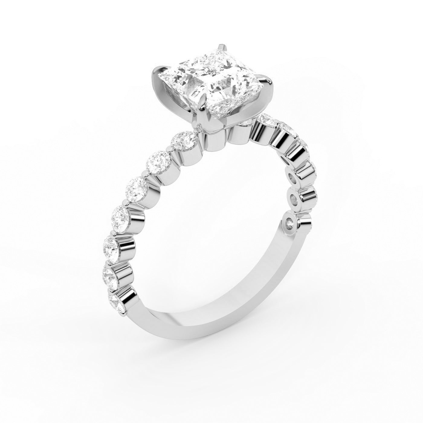 Princess Cut Lab Grown Diamond Engagement Ring in Silver with floating side stones