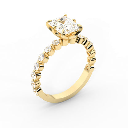 Radiant Cut Lab Grown Diamond Engagement Ring with Side Stones in Yellow Gold