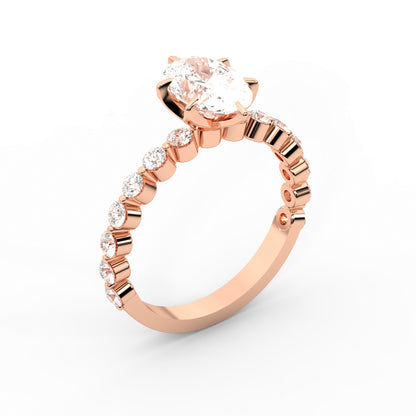 Oval Cut Lab Grown Diamond Eleanor Majesty Engagement Ring with Side Stones in Rose Gold