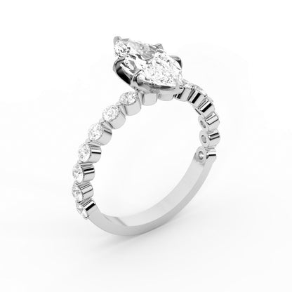 Marquise Cut Lab Grown Diamond Engagement Ring with floating side stones set in Platinum