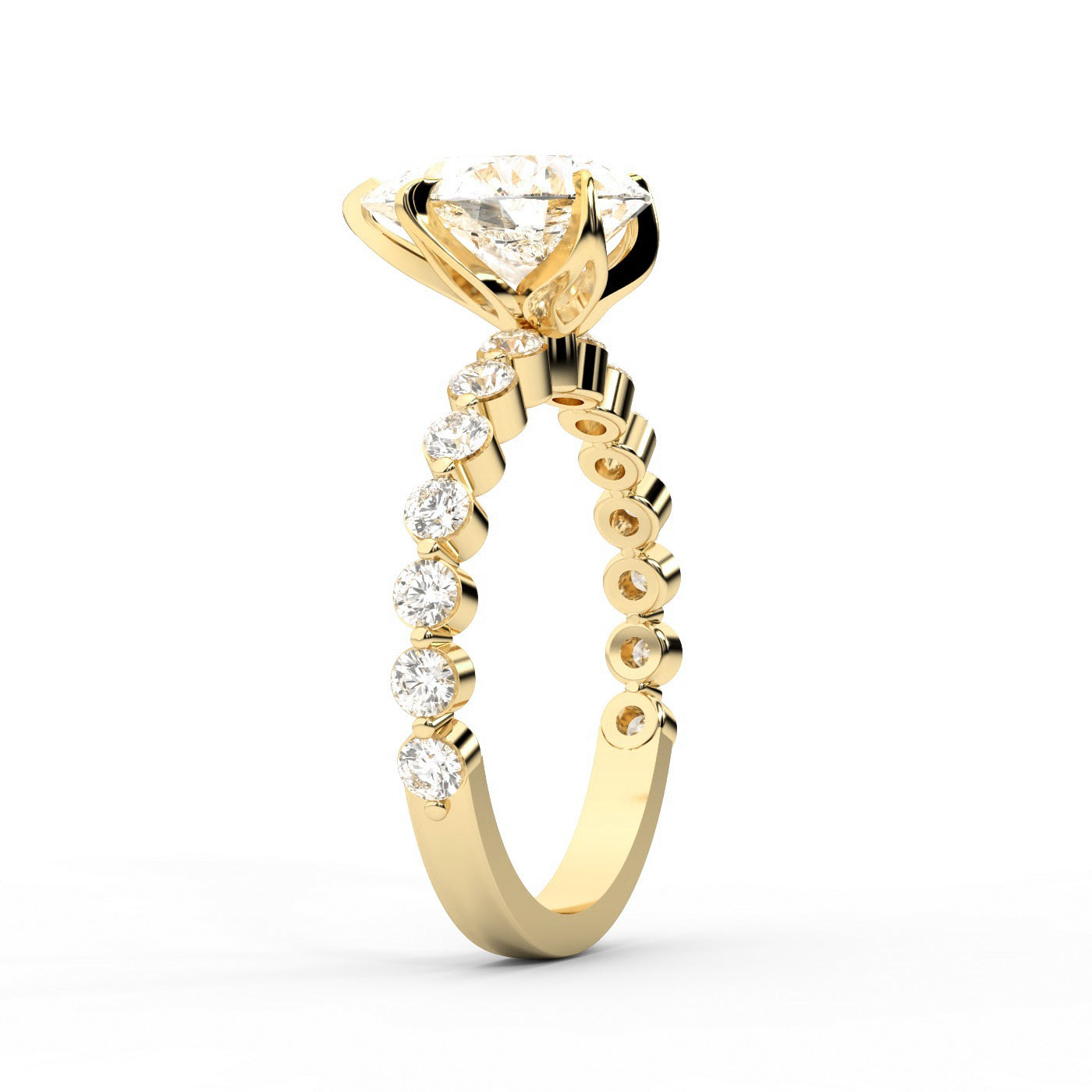 Pear Cut Lab Grown Diamond Engagement Ring with floating side stones in Yellow Gold