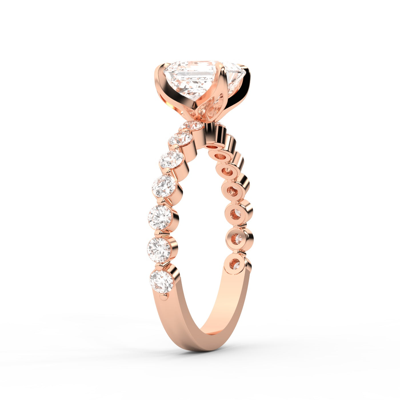 Asscher Cut Lab Grown Diamond Eleanor Majesty Engagement Ring in Rose Gold