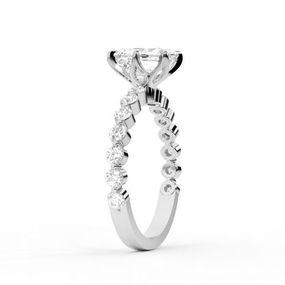 Emerald Cut Lab Grown Diamond Engagement Ring with Side Stones in White Gold