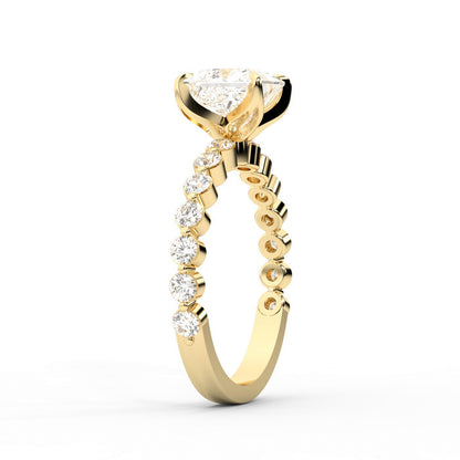 Princess Cut Lab Grown Diamond Engagement Ring in Yellow Gold with floating side stones