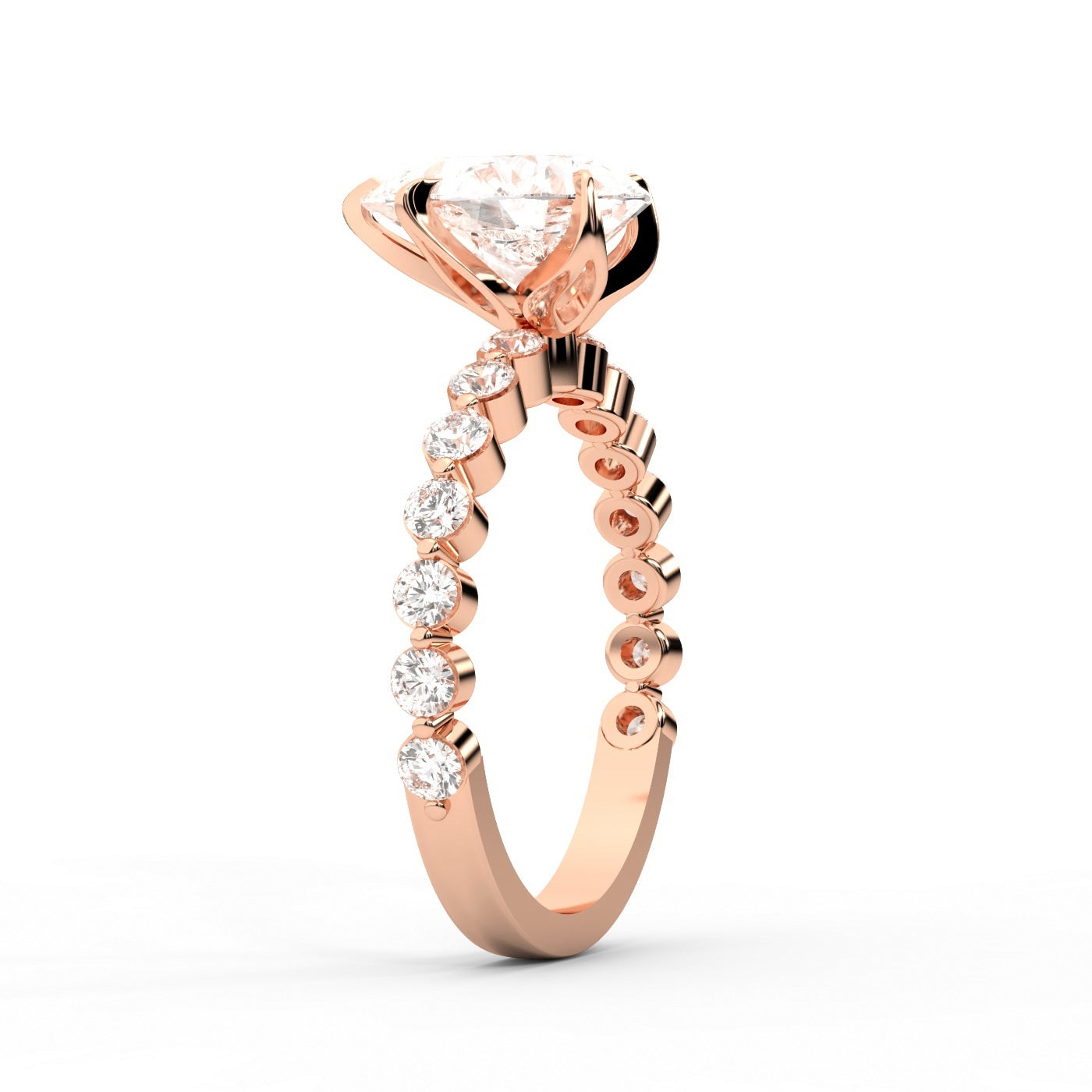 Pear Cut Lab Grown Diamond Engagement Ring with floating side stones in Rose Gold