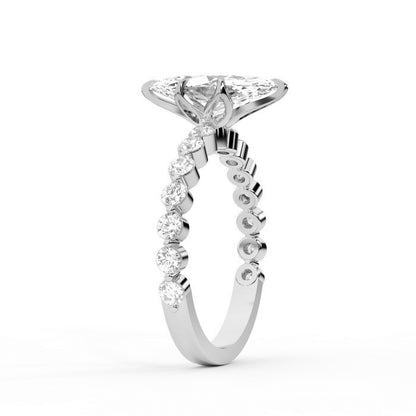 Marquise Cut Lab Grown Diamond Engagement Ring with floating side stones set in Platinum